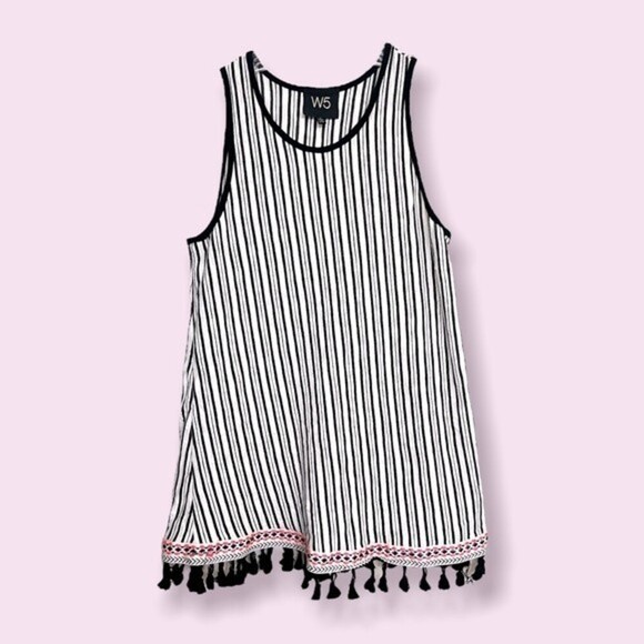 Anthropologie W5 Boho Blouse Black White Sleeveless Tassels Womens Size Small - Picture 1 of 7